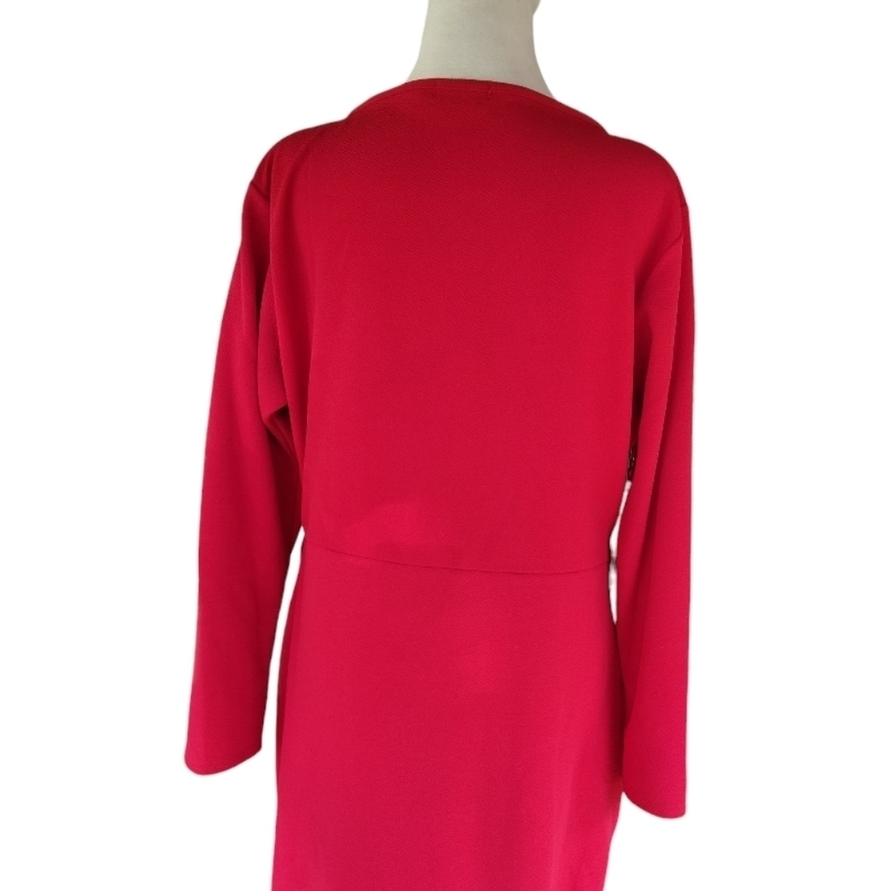 Pretty Little Thing Red Wrap Front Ruffle Detail Long Sleeve Dress Size 14 - Picture 7 of 9